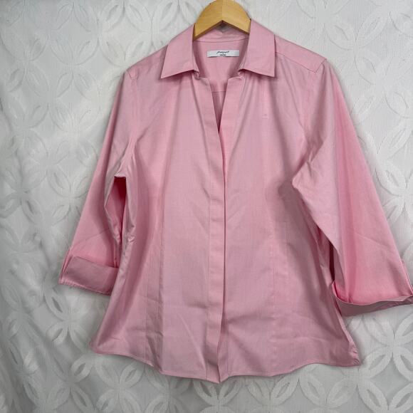 Foxcroft Taylor No Iron Pinpoint 3/4 Sleeve Shirt In Chambray Pink Size 16 NWT - Picture 9 of 9